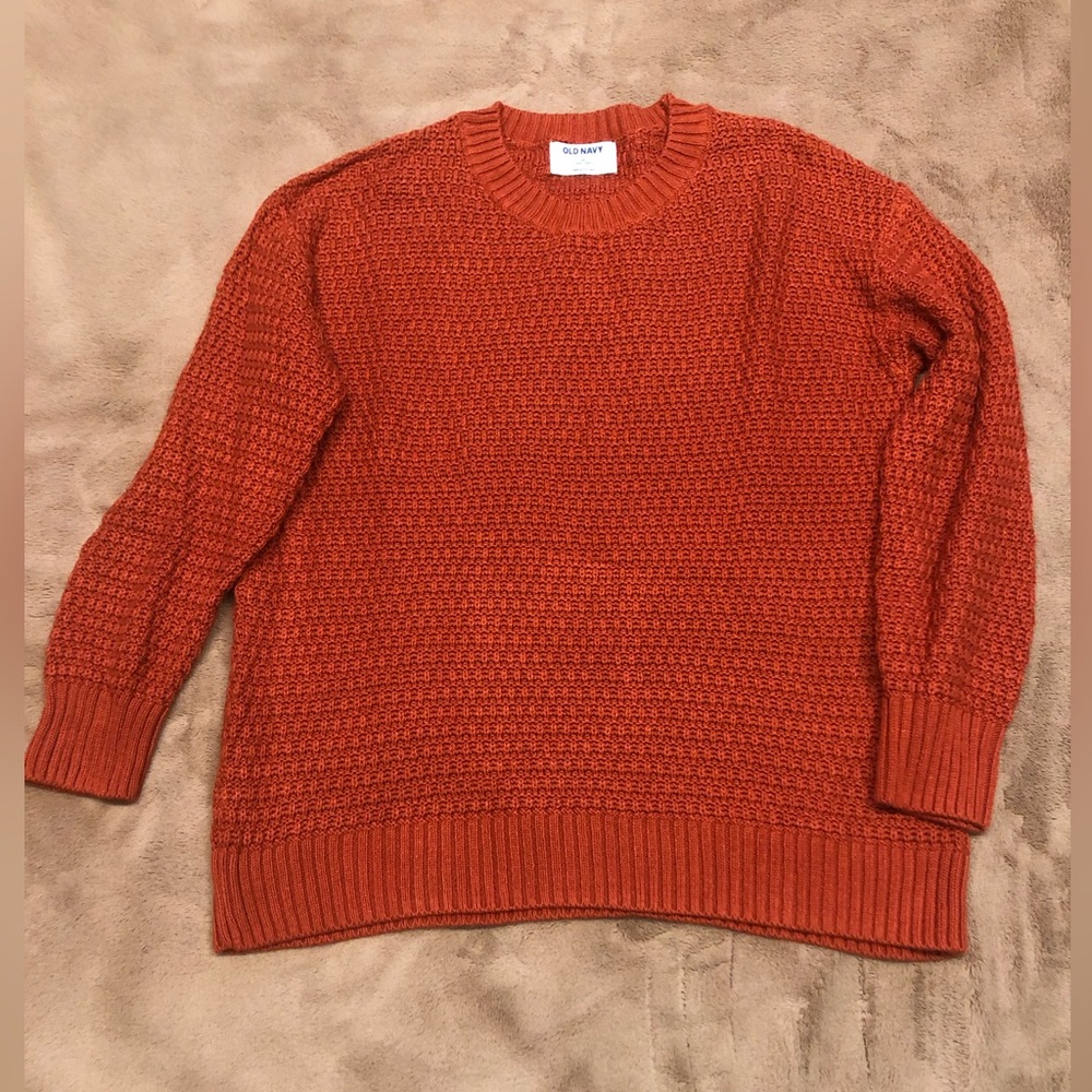 Old Navy Women’s Sweater Size M Burnt Orange Tunic Length Crewneck Cotton Knit